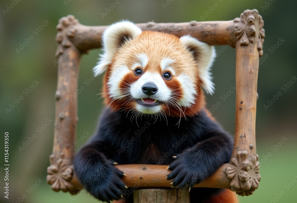 Fototapeta premium Adorable Panda Cub Photo Frame Showcasing Playful Charm