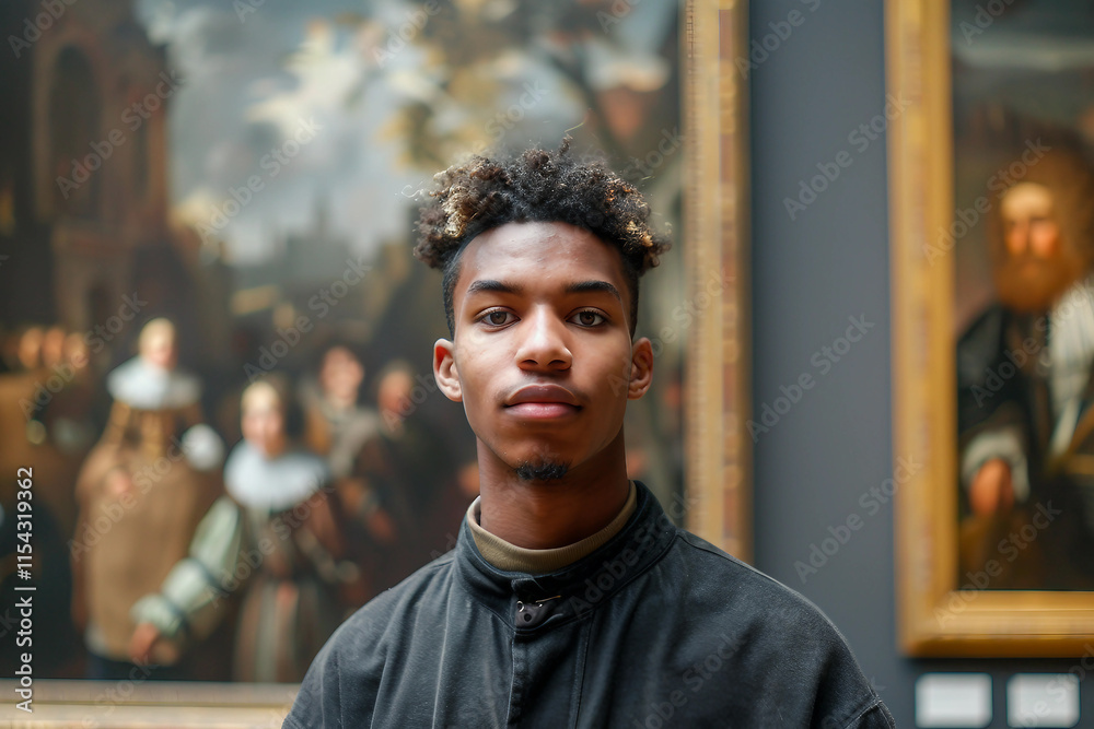 Generative AI Artwork of a Person Observing Paintings in an Art Gallery for Study and Excursion Generative AI Artwork of a Person Observing Paintings in an Art Gallery for Study and Excursion