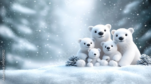 Adorable Polar Bear Family In Snowy Winter Wonderland photo