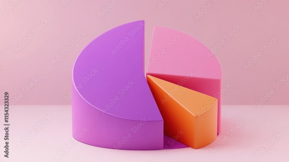 Fototapeta premium Colorful geometric pie chart on a pastel background representing data visualization.