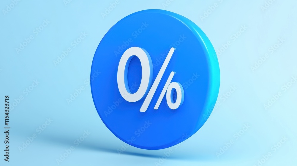 A vibrant blue circle displaying a bold 0% sign, symbolizing discounts or savings in a modern design. A vibrant blue circle displaying a bold 0% sign, symbolizing discounts or savings in a modern design.