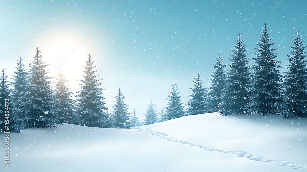 Snowy Winter Landscape with Footprints in a Forest Snowy Winter Landscape with Footprints in a Forest