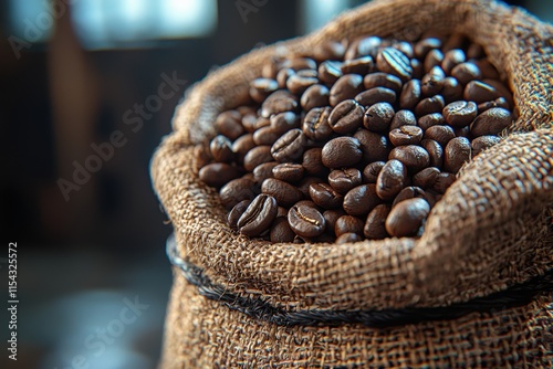 Freshly roasted coffee beans close-up rustic workshop high fidelity capture warm environment detailed view artisan quality photo