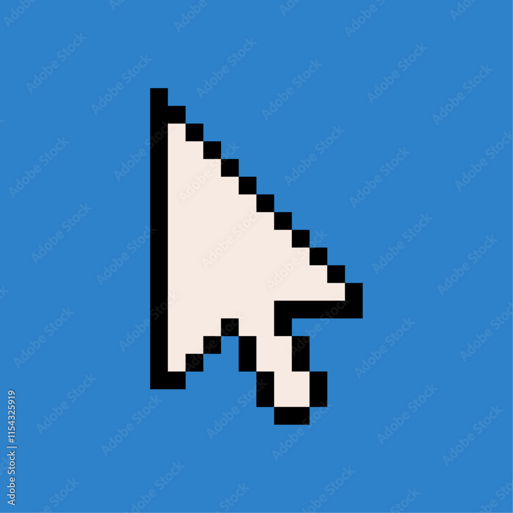 Pixelated Computer Cursor on Blue Background. Pixelated Computer Cursor on Blue Background.