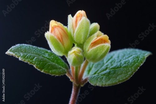 Goat-leaf Honeysuckle (Lonicera caprifolium) with flower buds, closeup, Generative AI