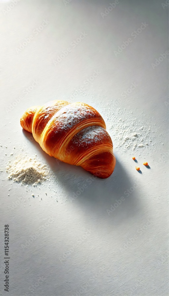 Freshly Baked Croissant with Powdered Sugar on a Light Surface Freshly Baked Croissant with Powdered Sugar on a Light Surface