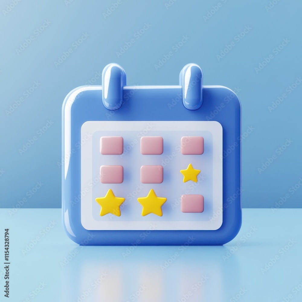 Fototapeta premium A colorful 3D calendar icon featuring pastel blocks and stars, ideal for digital applications or task management.