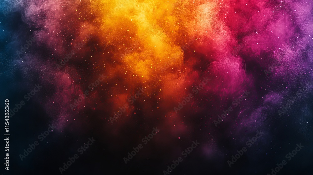 Naklejka premium Abstract blurred colors grainy gradient background yellow purple red black dark noise texture poster website header backdrop design, Generative AI