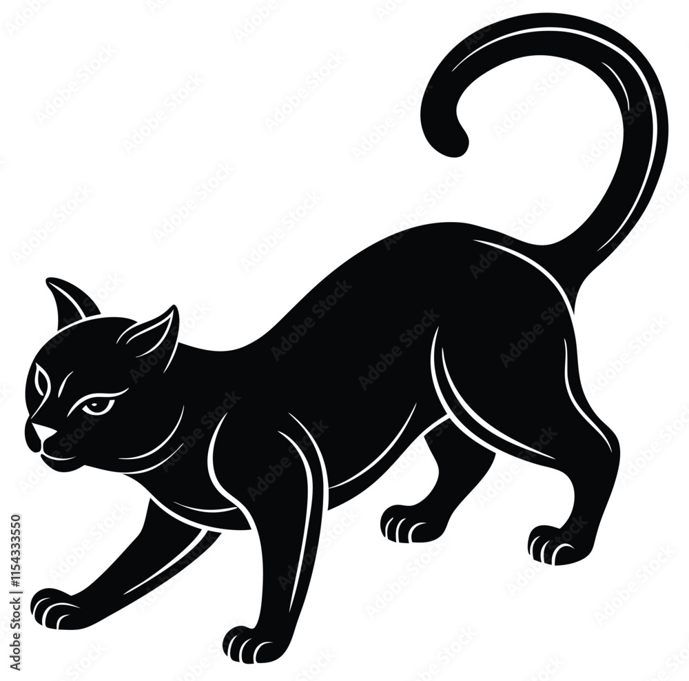 Silhouette Pouncing Cat Minimalist Vector Graphic Silhouette Pouncing Cat Minimalist Vector Graphic