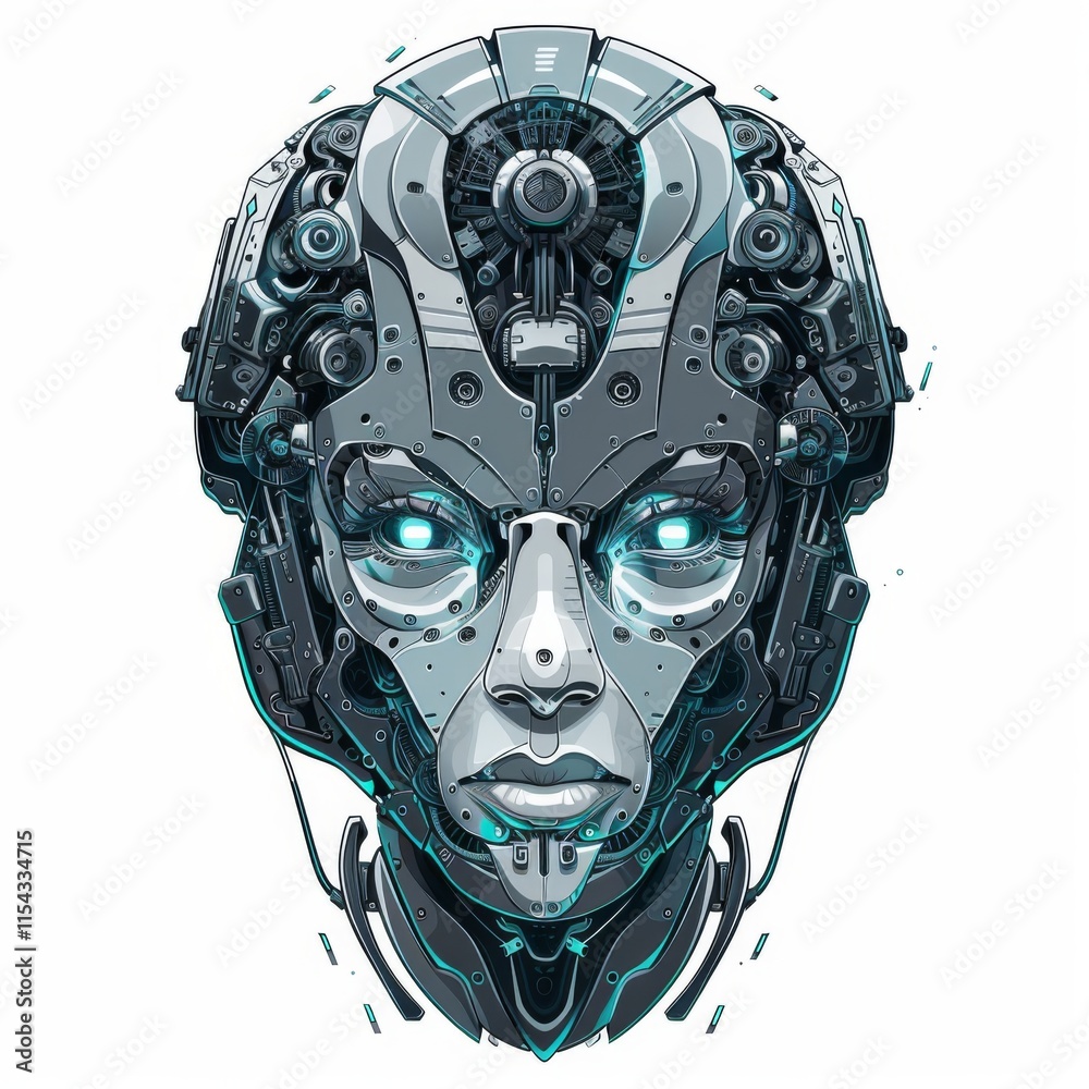 T-shirt design of a cyberpunk android, metallic, sleek, robotic, with a glowing core. T-shirt design of a cyberpunk android, metallic, sleek, robotic, with a glowing core.