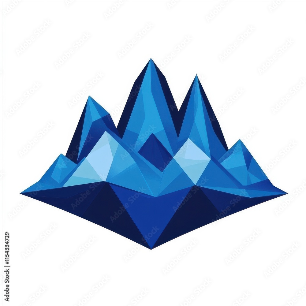 Stylized blue geometric mountain peaks against a white background, conveying a sense of depth and tranquility. Stylized blue geometric mountain peaks against a white background, conveying a sense of depth and tranquility.