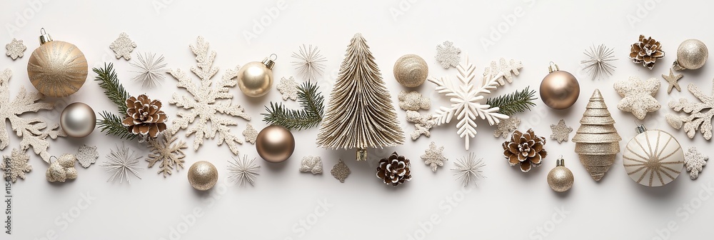 Obraz premium A minimalist layout of chic Christmas decorations, embodying elegance and holiday spirit with warmth.