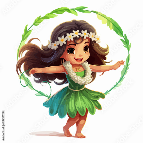 Playful Little Girl Performing Hula Dance in Vector Illustration
