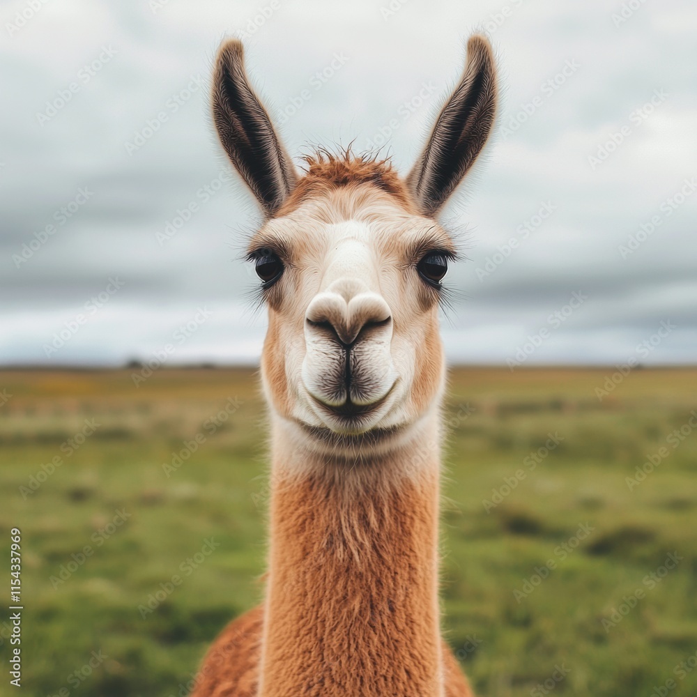 Obraz premium Close-Up of a Llama with Beautiful Fur Against a Natural Landscape