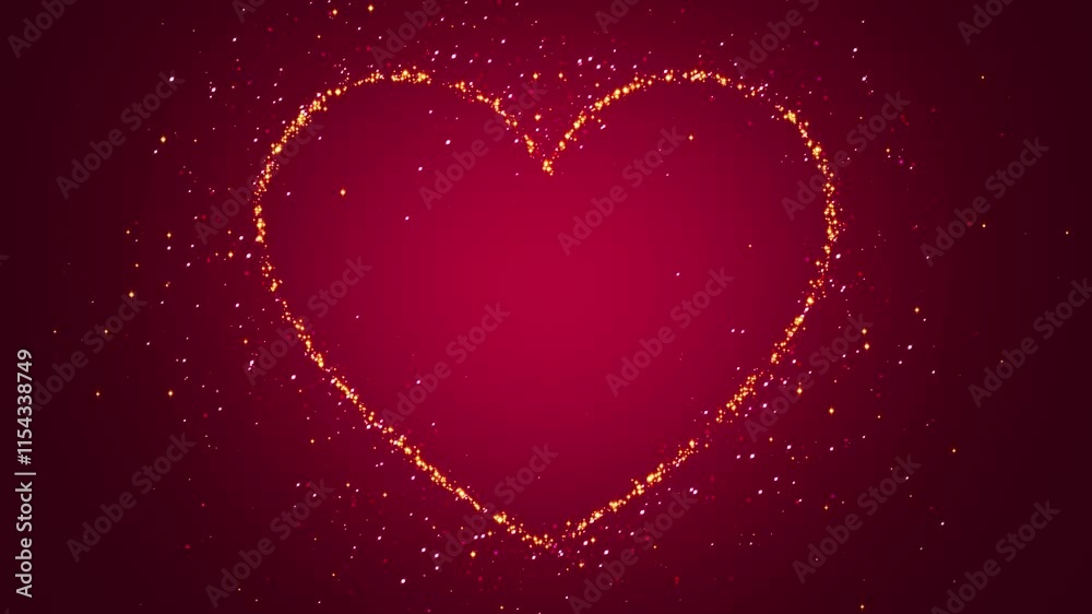 valentines day heart frame with glitter shiny golden stars and particles red love motion background, romantic social media design element