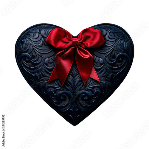 Artistic navy heart-shaped box with red tie against a transparent background, Valentine's Day gift box, Mother's Day gift box photo