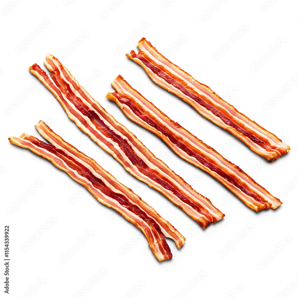 Naklejka premium Cooked bacon strips arranged in a stack isolated on transparent background
