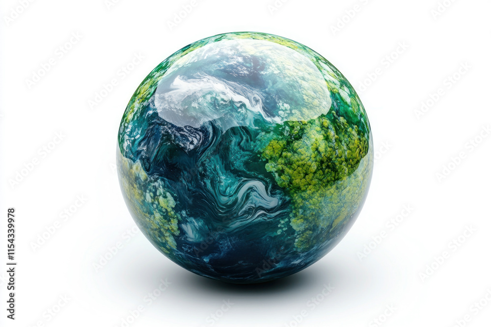 Fototapeta premium Blue and green marble sphere on white background.