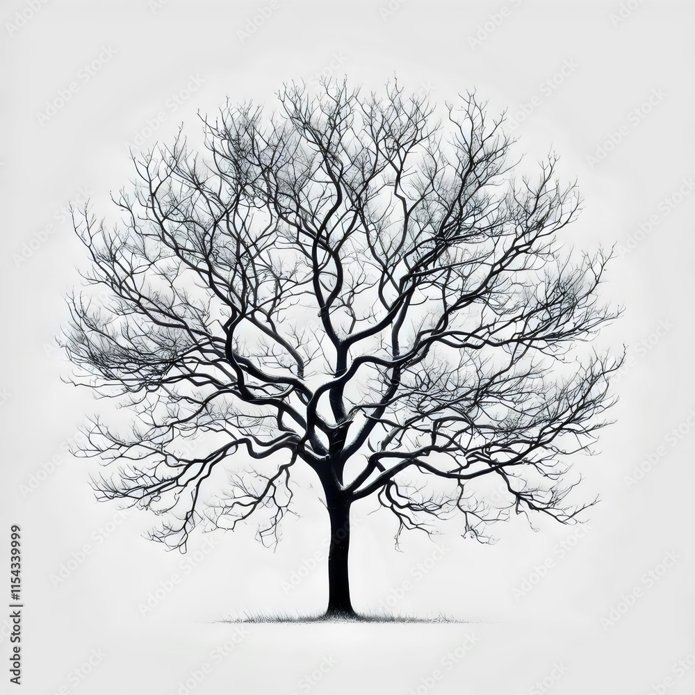  Tree, black and white illustration isolated on white background