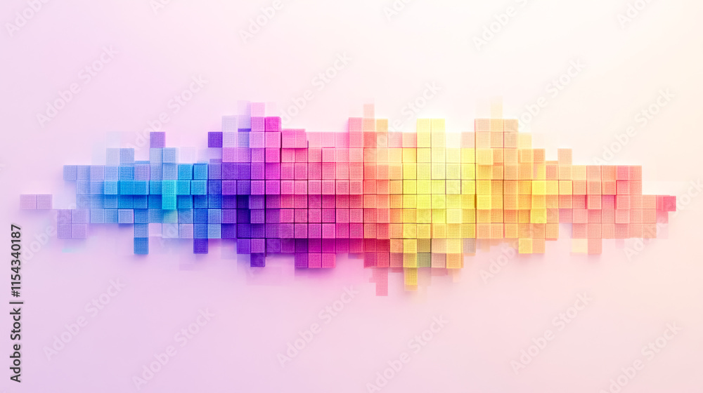 Fototapeta premium Pixelated rainbow gradient created with colorful cubes forming a wave pattern