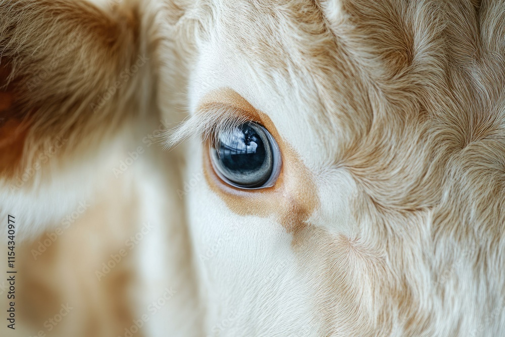 Close-up of a calf's eye, showcasing its soft fur and gentle gaze. Close-up of a calf's eye, showcasing its soft fur and gentle gaze.