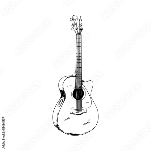 vector line art drawing illustration of a acoustic guitar