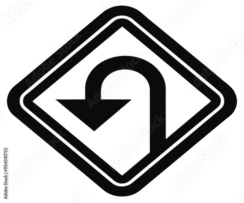 Black Silhouette U-Turn Road Sign