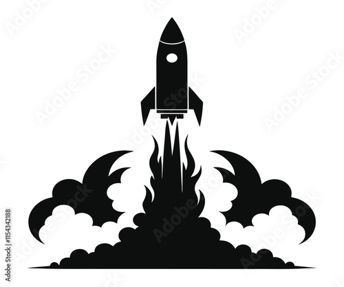 Rocket Launch Silhouette, Fiery Blast Off