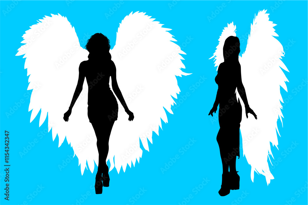 alas, pegatinas, angel, mujer, silueta, gente, vector, baile, evolución, deporte, negro, mujer, ilustración, salto, bailarines, brincar