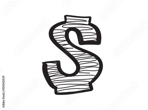 Hand drawn dollar icon, USA currency sign, usd coin symbol, dollars ink drawing, price vector illustration