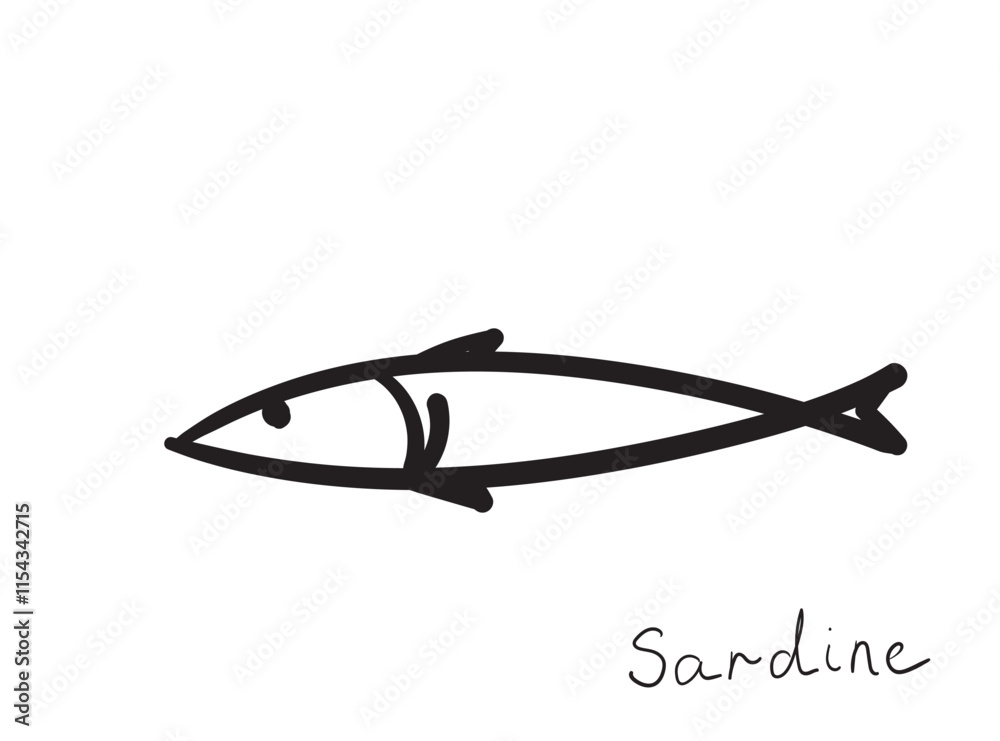 Hand drawn pilchard, doodle sardine fishes, sketched fish pictogram, sardines icon, sketchy sea animals