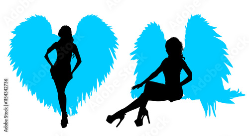 alas, pegatinas, angel, mujer, silueta, gente, vector, baile, evolución, deporte, negro, mujer, ilustración, salto, bailarines, brincar