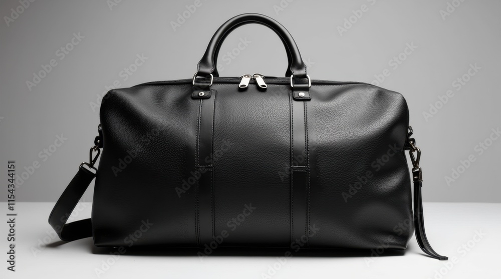 Luxurious Black Leather Travel Bag with Embossed Hexagonal Design Luxurious Black Leather Travel Bag with Embossed Hexagonal Design