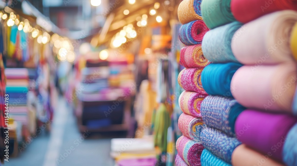Fototapeta premium Vibrant Textiles in a Colorful Market Setting