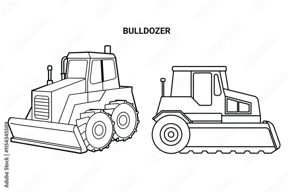 Naklejka premium Customizable Bulldozer Outline Vector Illustration