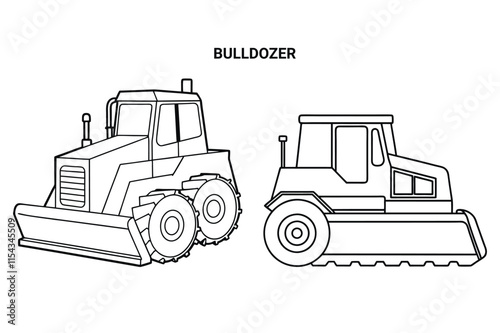 Customizable Bulldozer Outline Vector Illustration