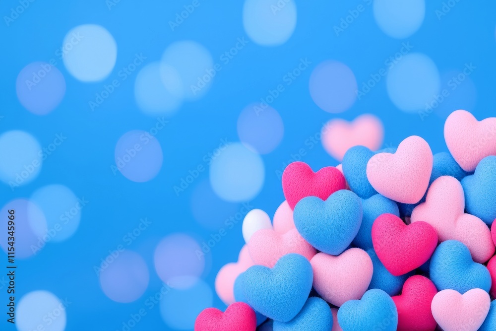 Fototapeta premium Bokeh heart-shaped light background with an abstract texture, featuring sparkling light and ample copy space for a Valentine's Day banner or poster.