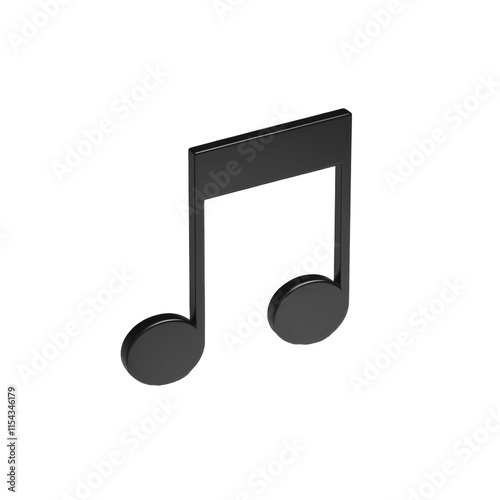 A 3D render of a black music note on a transparent background. The music note has a shadow beneath it. The music note is tilted slightly to the left.
