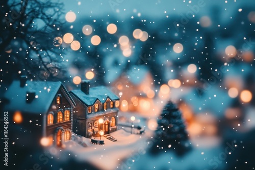 Wallpaper Mural Winter evening with snow-covered houses illuminated by warm lights in a cozy neighborhood Torontodigital.ca