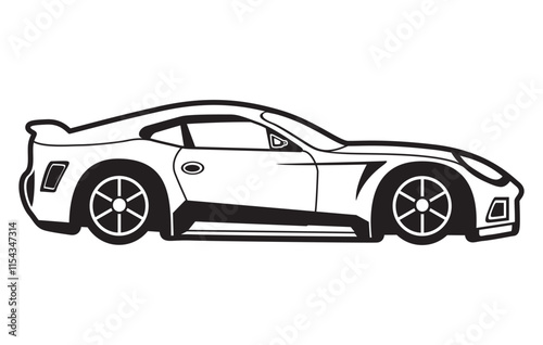 
Abstract Classic vintage sports car silhouette vector 
illustration in black and white drawing style on a 
white background,coloring book.