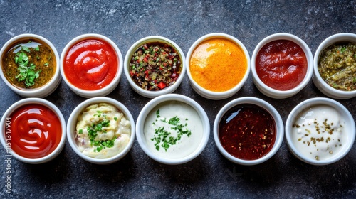Wallpaper Mural Colorful Sauces and Seasonings on a Dining Station Torontodigital.ca