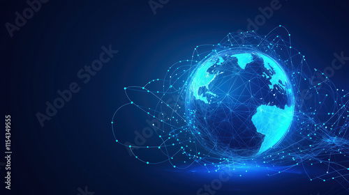 Abstract Technological Illustration of a Glowing Earth Sphere with Interconnected Lines Representing a Global Digital Web