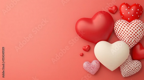 Red and white hearts on pink background