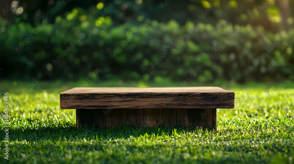 Worn wooden lectern on fresh green grass field, well-used podium, serene outdoor setting, verdant lawn, natural elements. Verdantine. Illustration Worn wooden lectern on fresh green grass field, well-used podium, serene outdoor setting, verdant lawn, natural elements. Verdantine. Illustration