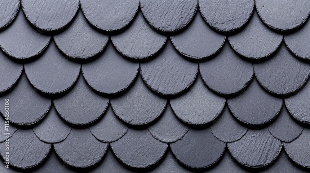 Concrete tiles are arranged in a fish scale pattern to form a wall, with a 3D, futuristic background made from polished blocks, rendered in 3D. Concrete tiles are arranged in a fish scale pattern to form a wall, with a 3D, futuristic background made from polished blocks, rendered in 3D.