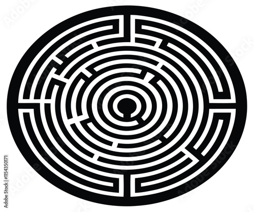 Circular Labyrinth Maze Black Silhouette Image