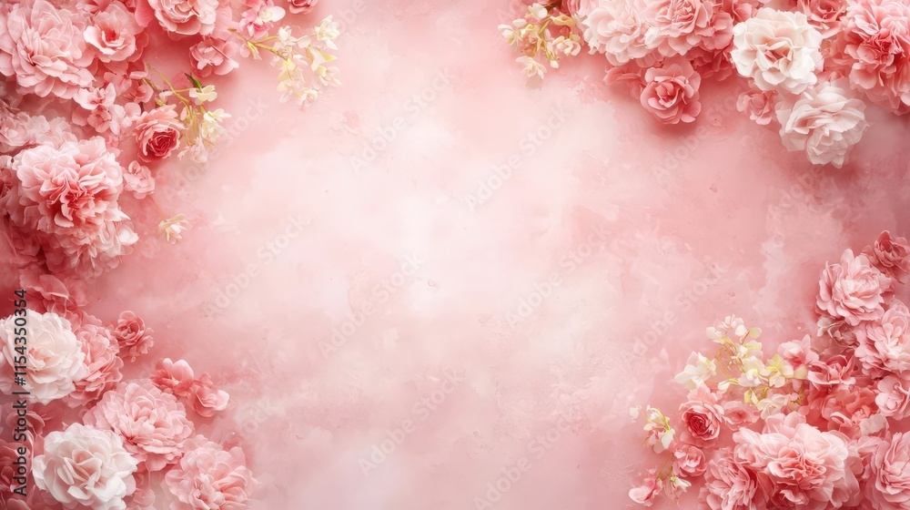 Fototapeta premium Pink rose floral frame background