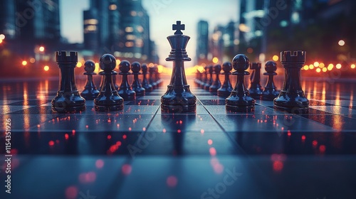 Wallpaper Mural Black chess pieces on a board in a city at night. Torontodigital.ca