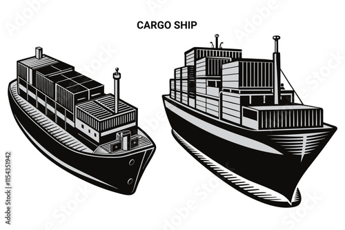 Customizable Cargo Ship Silhouette Vector Illustration