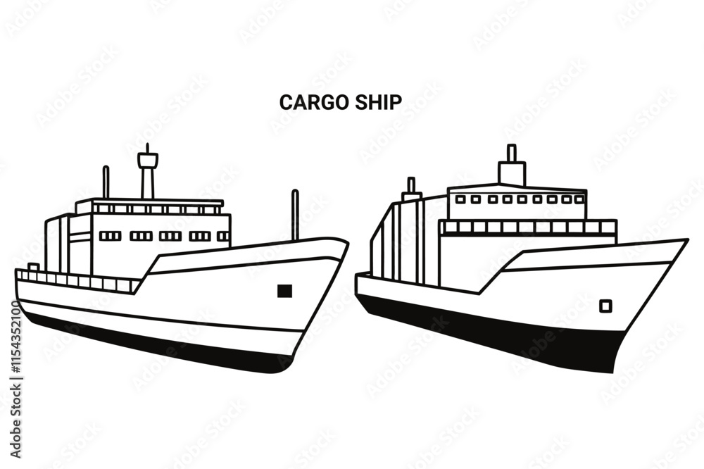 Obraz premium Customizable Cargo Ship Outline Vector Illustration